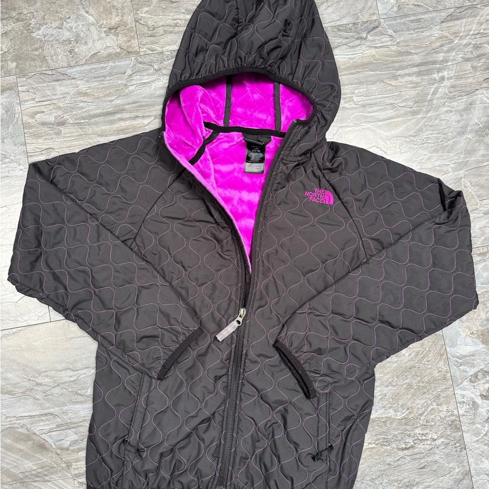 The North Face Black and Purple quilted Jacket Girls 14/16 or Women’s 2